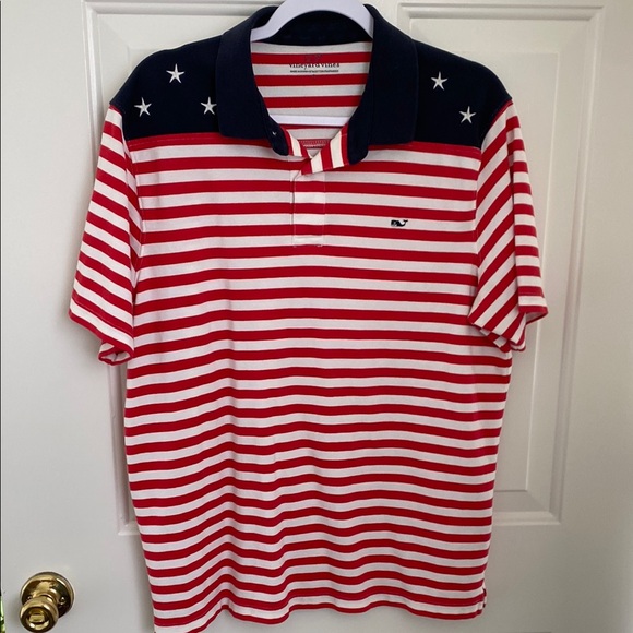 Vineyard Vines Red and White Patriotic USA Flag Polo Shirt. Size Large - Picture 1 of 6